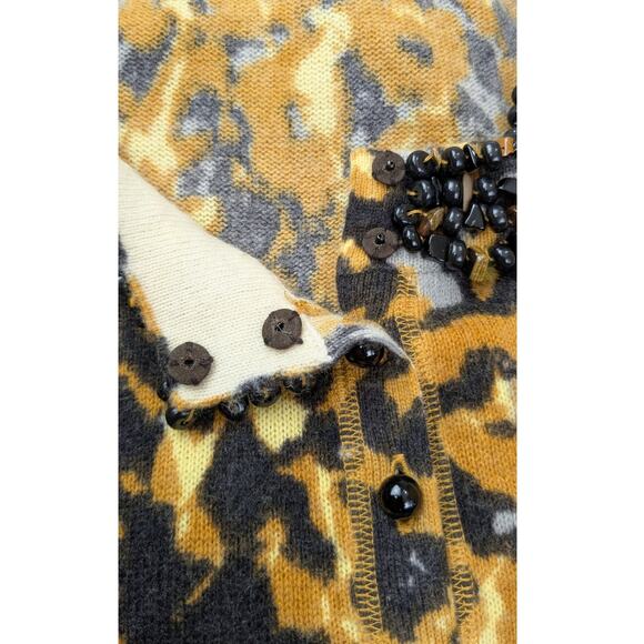 Magaschoni Womens Cashmere Sweater Cardigan L Animal Print Beaded Collar Mobwife - Picture 6 of 16